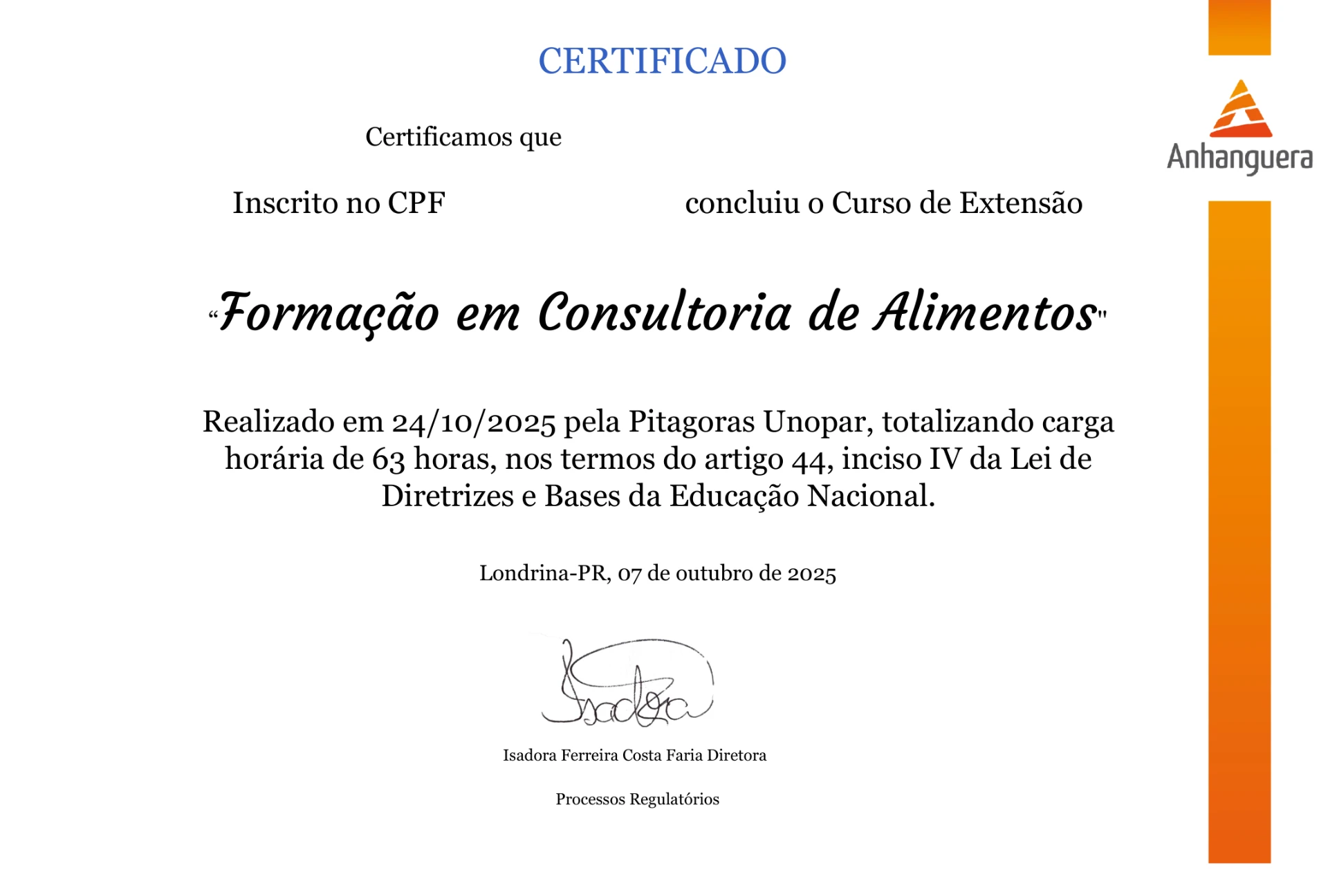 Modelo de certificado de extensão universitária